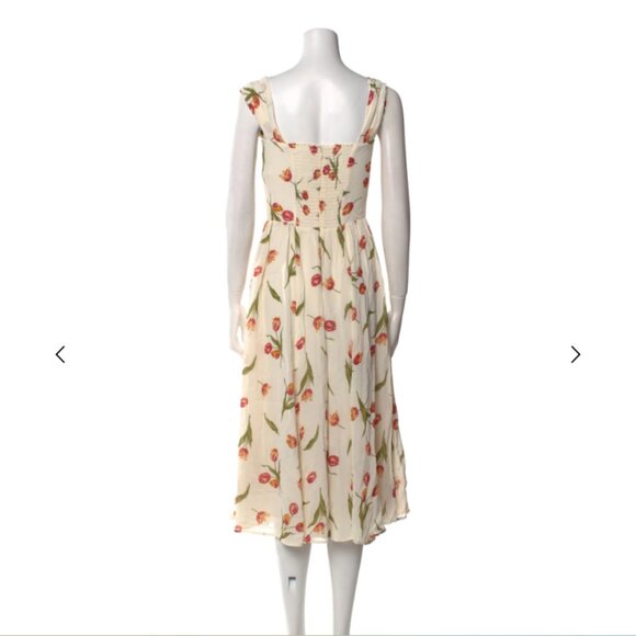 Reformation Tulip Floral Cream Midi Dress Ruffle Strap Sleeveless Romantic S - Picture 4 of 5